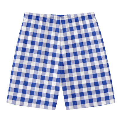 Blue And White Buffalo Check Print Men's Swim Trunks