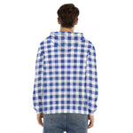 Blue And White Buffalo Check Print Men's Velvet Pullover Hoodie