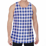 Blue And White Buffalo Check Print Men's Velvet Tank Top