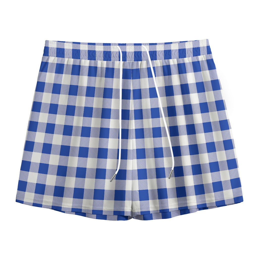 Blue And White Buffalo Check Print Mesh Shorts
