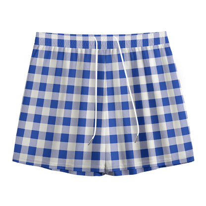 Blue And White Buffalo Check Print Mesh Shorts