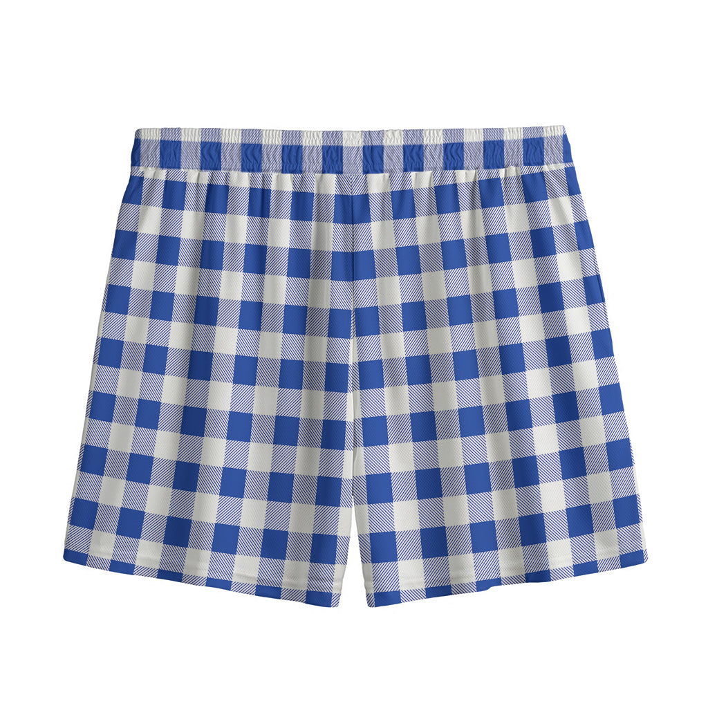 Blue And White Buffalo Check Print Mesh Shorts