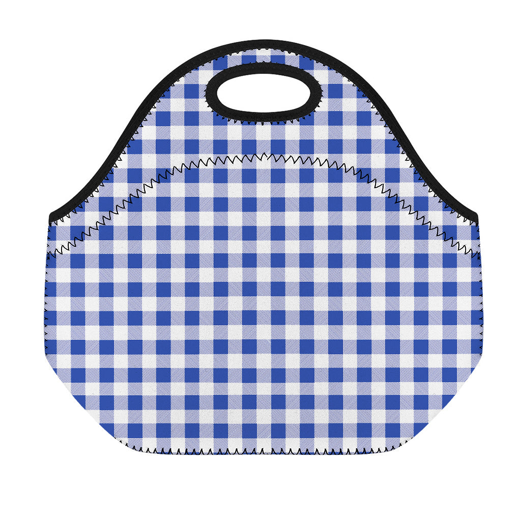 Blue And White Buffalo Check Print Neoprene Lunch Bag