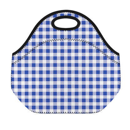 Blue And White Buffalo Check Print Neoprene Lunch Bag