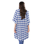 Blue And White Buffalo Check Print Open Front Beach Cover Up