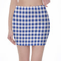Blue And White Buffalo Check Print Pencil Mini Skirt