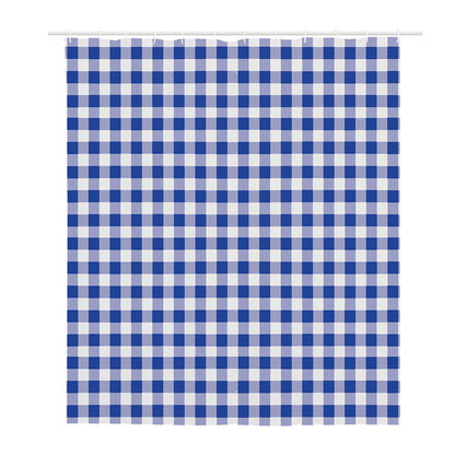 Blue And White Buffalo Check Print Polyester Shower Curtain
