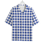 Blue And White Buffalo Check Print Rayon Hawaiian Shirt