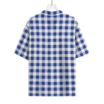 Blue And White Buffalo Check Print Rayon Hawaiian Shirt