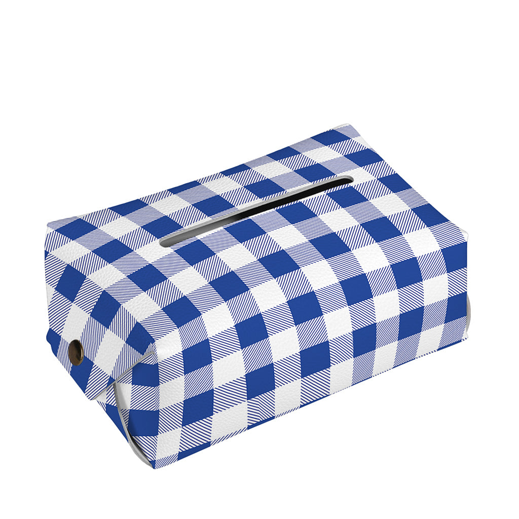 Blue And White Buffalo Check Print Rectangle Tissue Box Cover