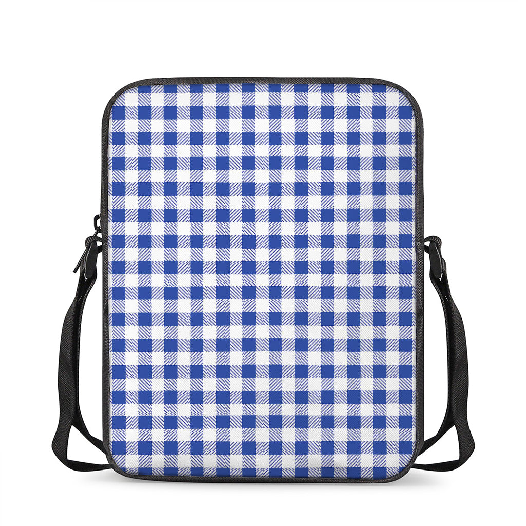 Blue And White Buffalo Check Print Rectangular Crossbody Bag
