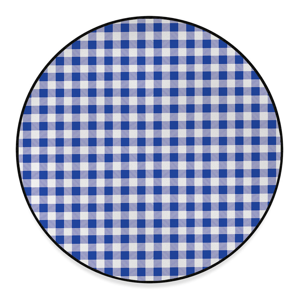 Blue And White Buffalo Check Print Round Floor Mat