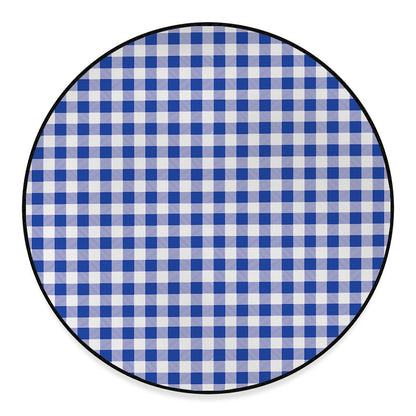 Blue And White Buffalo Check Print Round Floor Mat