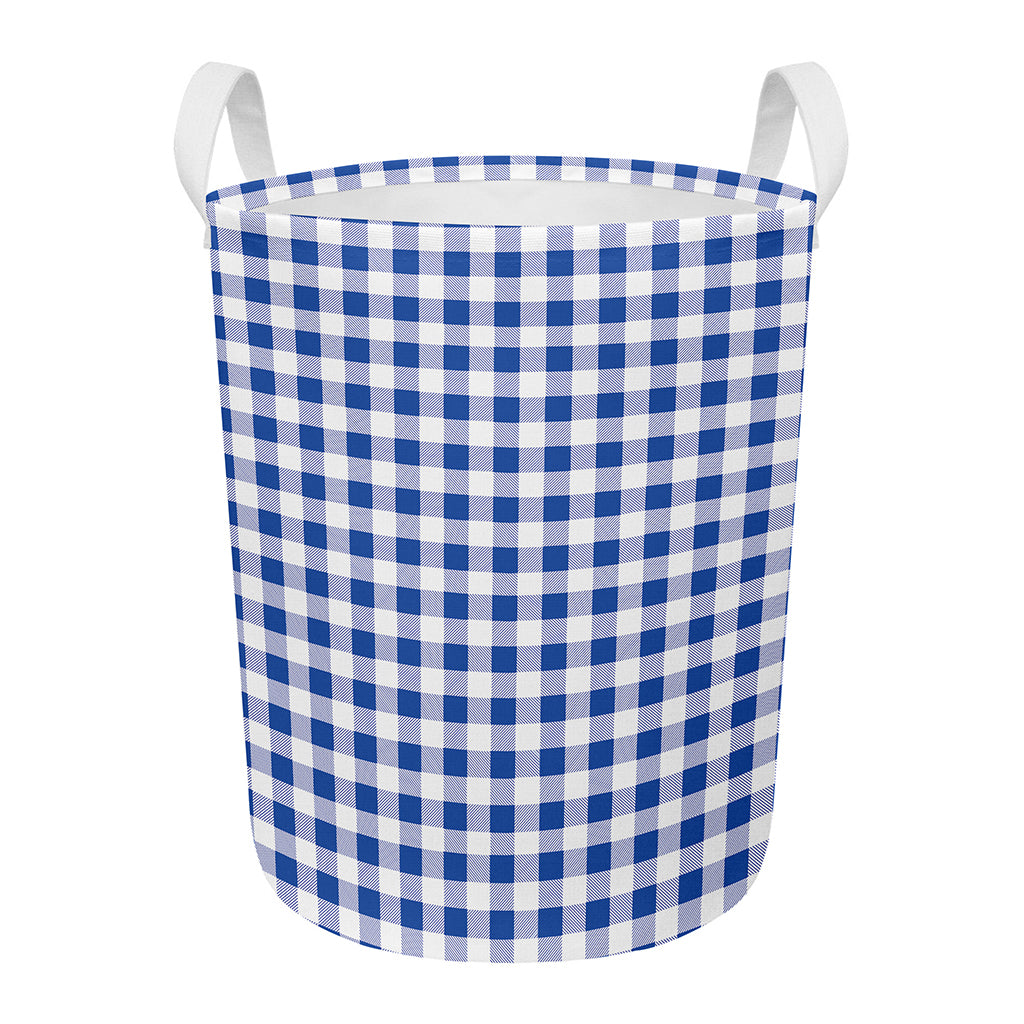 Blue And White Buffalo Check Print Round Laundry Basket