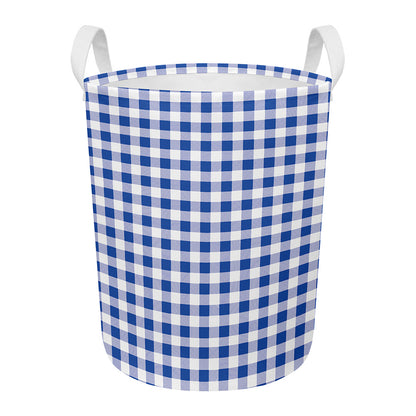 Blue And White Buffalo Check Print Round Laundry Basket