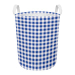 Blue And White Buffalo Check Print Round Laundry Basket