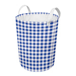 Blue And White Buffalo Check Print Round Laundry Basket
