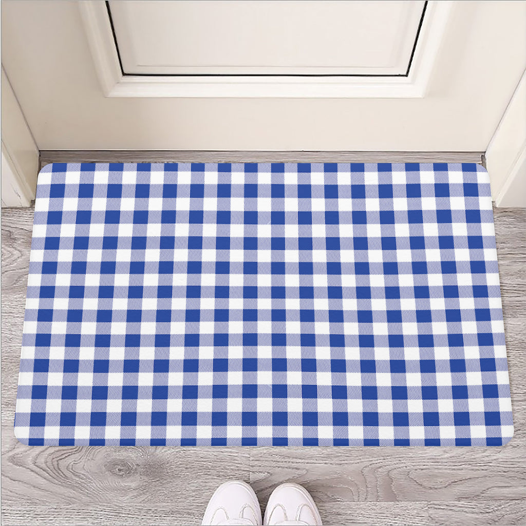 Blue And White Buffalo Check Print Rubber Doormat