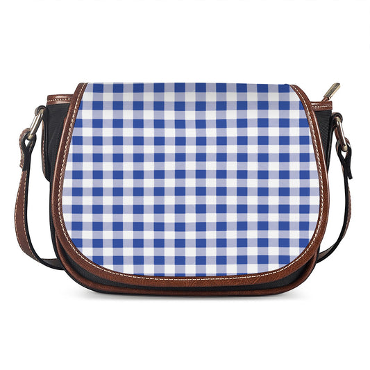 Blue And White Buffalo Check Print Saddle Bag