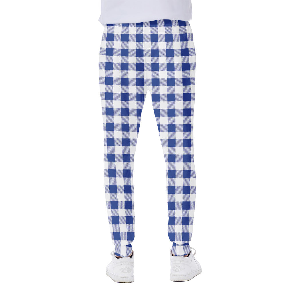 Blue And White Buffalo Check Print Scuba Joggers