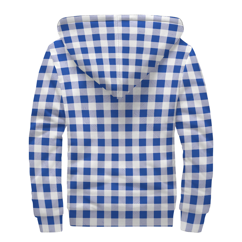 Blue And White Buffalo Check Print Sherpa Lined Zip Up Hoodie