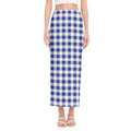 Blue And White Buffalo Check Print Side Slit Maxi Skirt