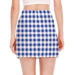Blue And White Buffalo Check Print Side Slit Mini Skirt