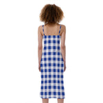 Blue And White Buffalo Check Print Slim Fit Midi Cami Dress