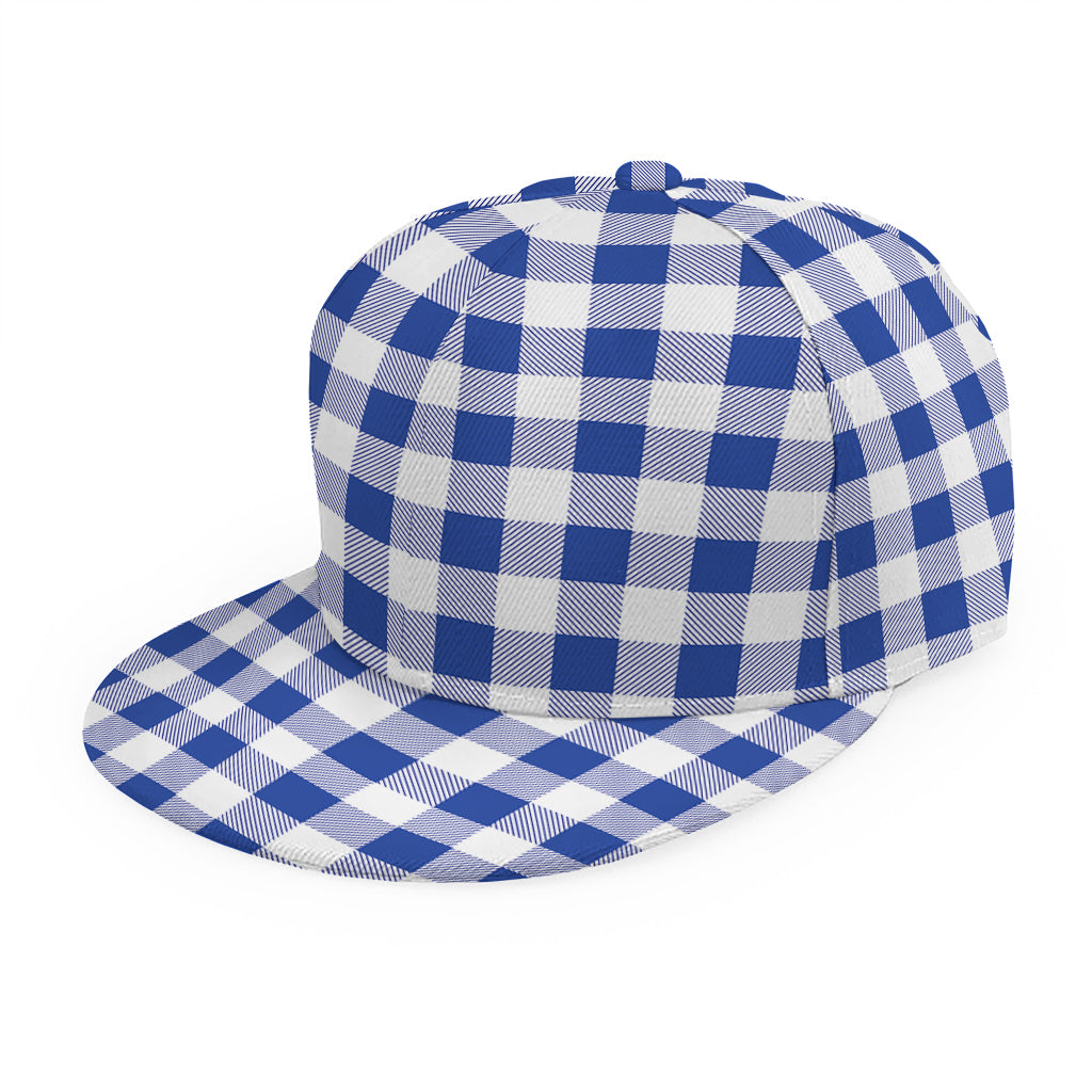 Blue And White Buffalo Check Print Snapback Cap