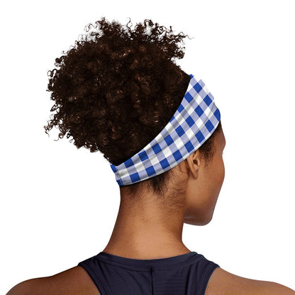 Blue And White Buffalo Check Print Sports Headband