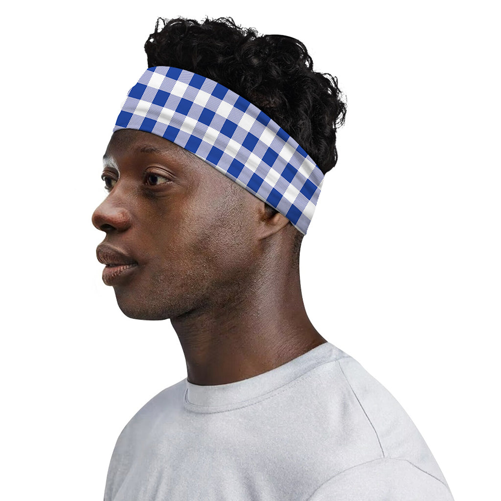 Blue And White Buffalo Check Print Sports Headband