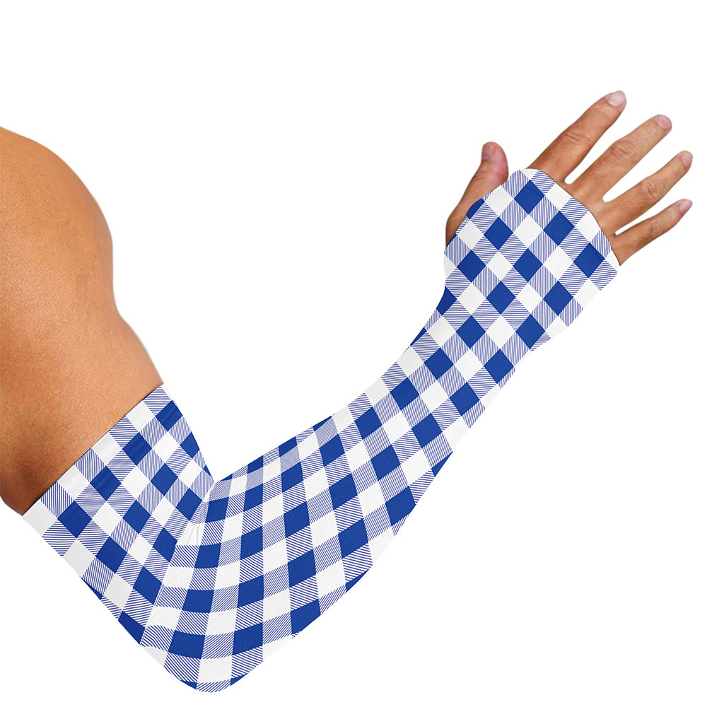 Blue And White Buffalo Check Print Sun Protection Arm Sleeves