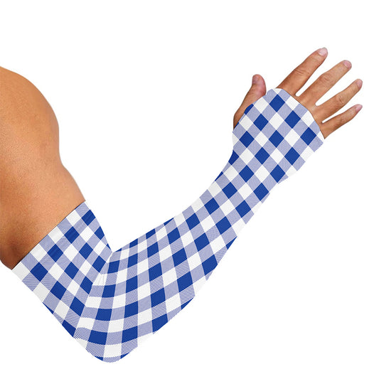 Blue And White Buffalo Check Print Sun Protection Arm Sleeves