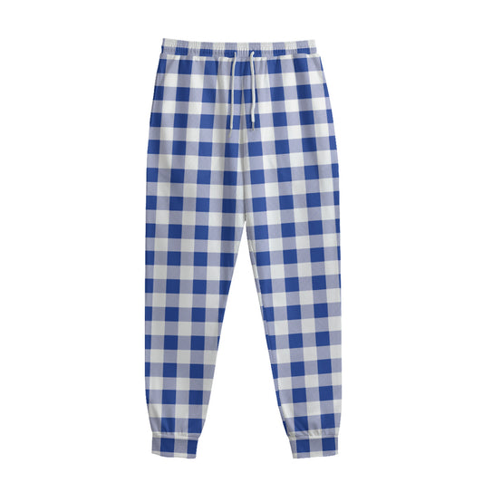 Blue And White Buffalo Check Print Sweatpants