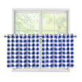 Blue And White Buffalo Check Print Tier Curtains