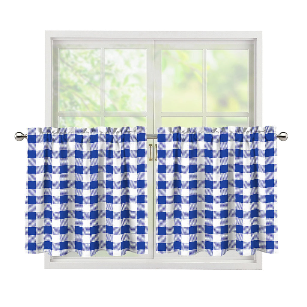 Blue And White Buffalo Check Print Tier Curtains