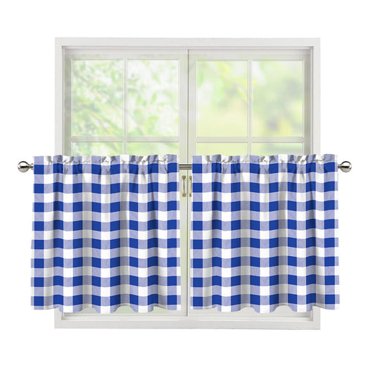 Blue And White Buffalo Check Print Tier Curtains