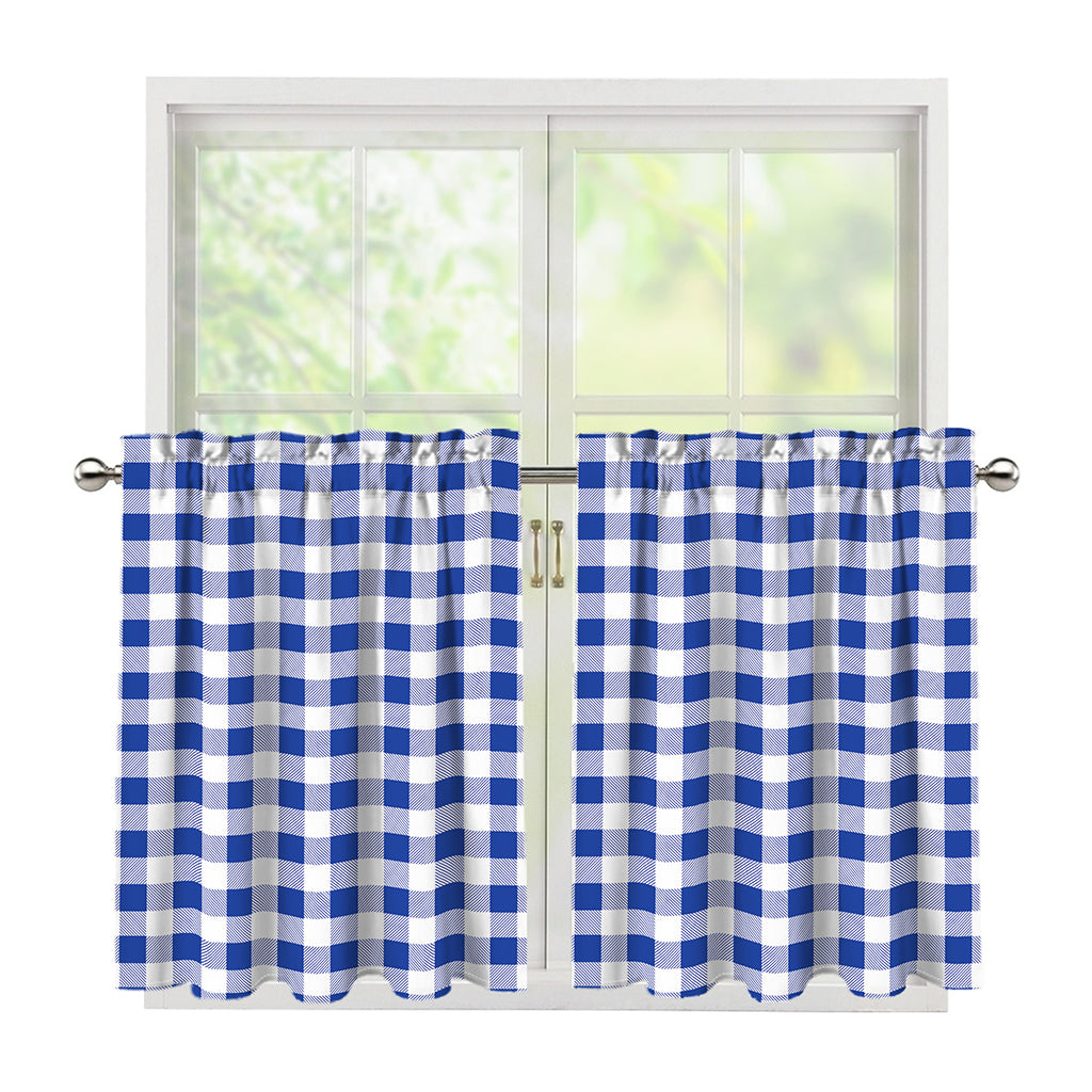 Blue And White Buffalo Check Print Tier Curtains