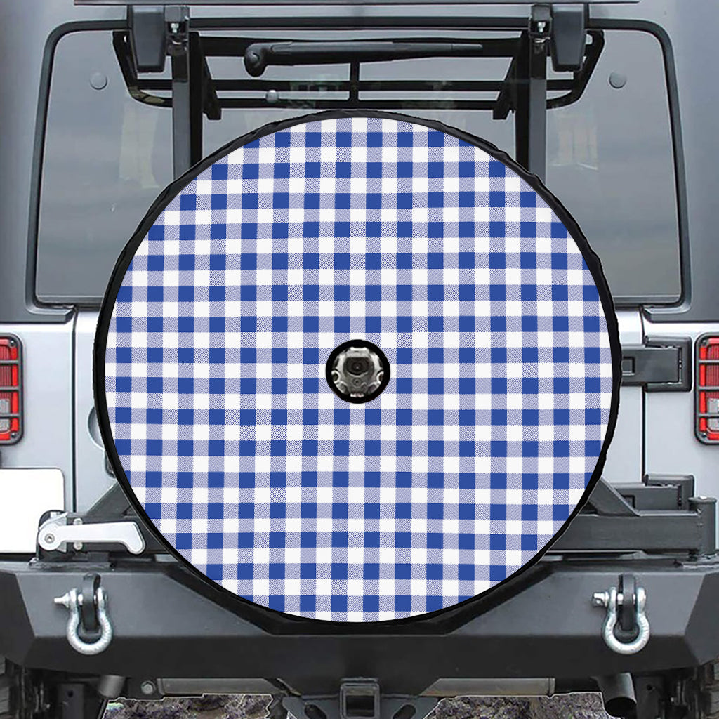 Blue And White Buffalo Check Print Tire Cover With Camera Hole