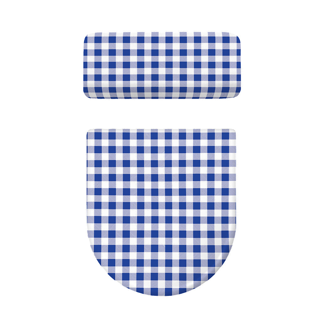 Blue And White Buffalo Check Print Toilet Lid And Tank Cover Set
