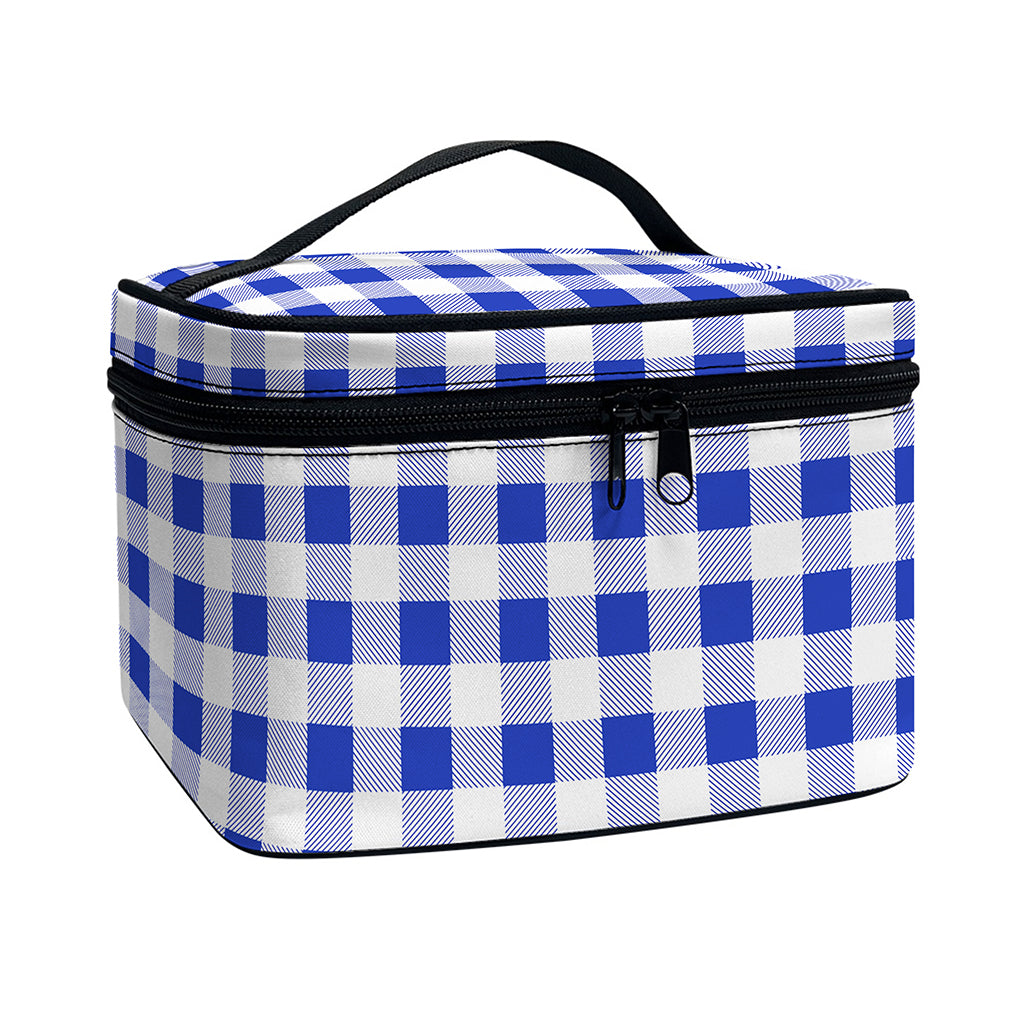 Blue And White Buffalo Check Print Travel Makeup Bag