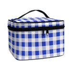 Blue And White Buffalo Check Print Travel Makeup Bag