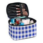 Blue And White Buffalo Check Print Travel Makeup Bag