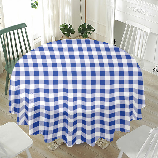 Blue And White Buffalo Check Print Waterproof Round Tablecloth