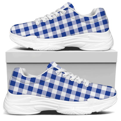 Blue And White Buffalo Check Print White Chunky Shoes