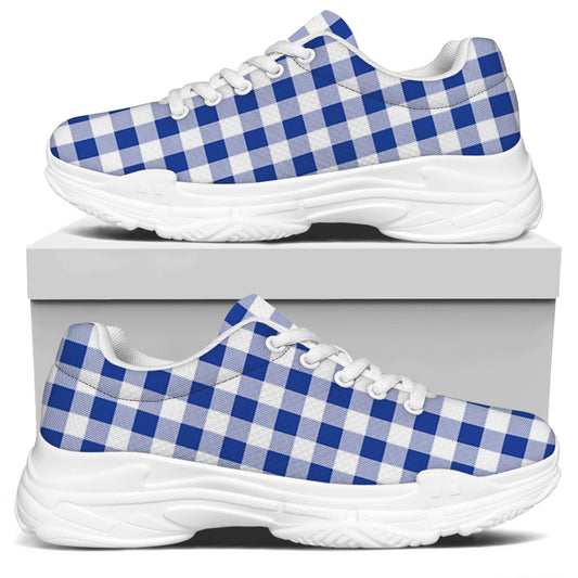 Blue And White Buffalo Check Print White Chunky Shoes