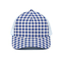 Blue And White Buffalo Check Print White Mesh Trucker Hat