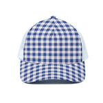 Blue And White Buffalo Check Print White Mesh Trucker Cap