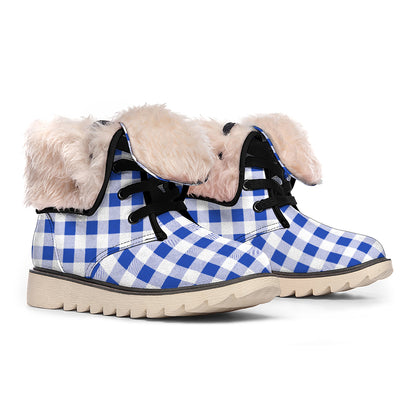 Blue And White Buffalo Check Print Winter Boots
