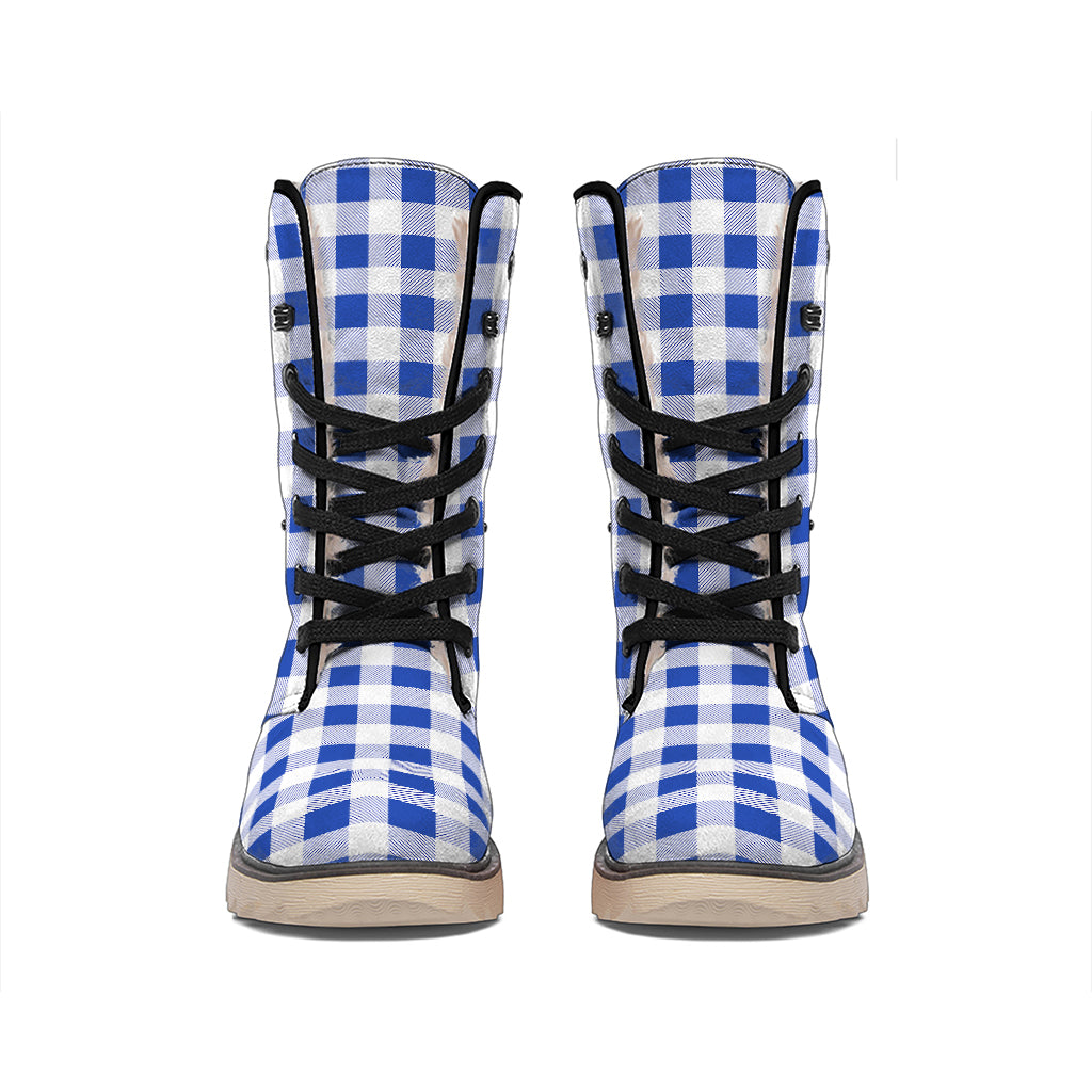 Blue And White Buffalo Check Print Winter Boots